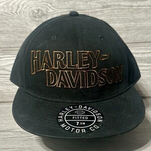 Harley Davidson‎ Hat Mens Black Spellout Fitted Size 7 7/8 4XL Baseball Cap New